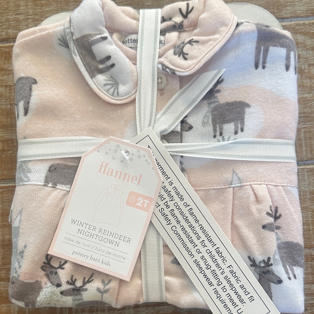 Pottery Barn Kids Winter Woodland Flannel Nightgown - Blush